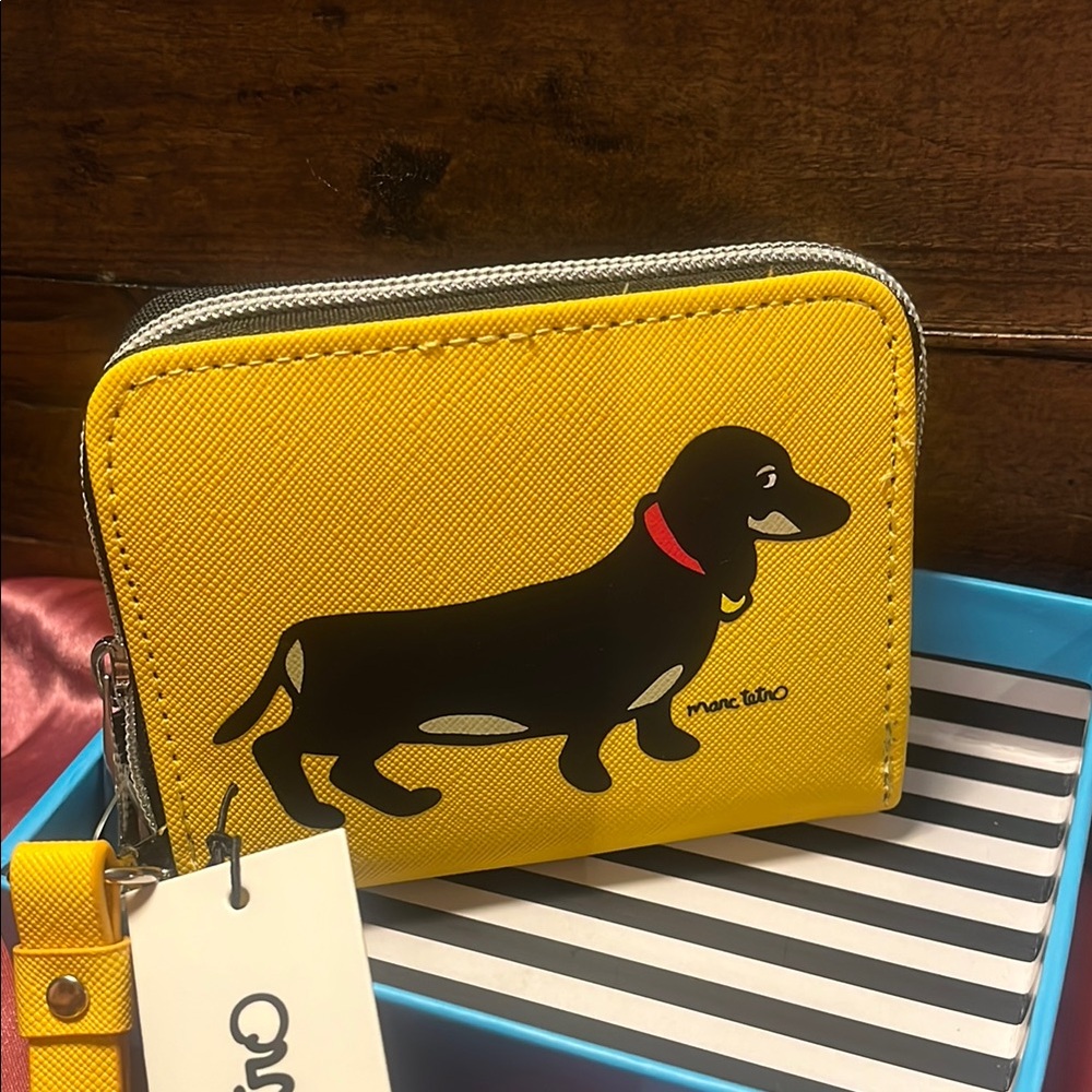 Marc Tetro Yellow and Black Dachshund Wallet NWT in gift box
